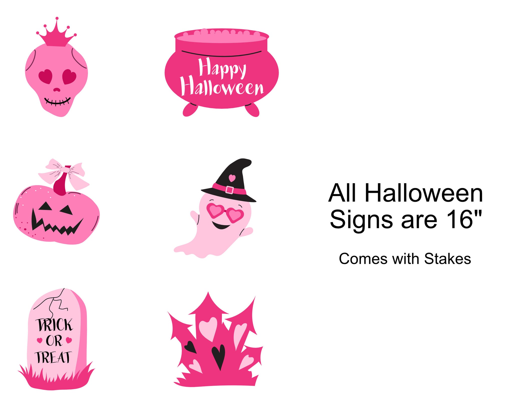 Pink Halloween Pumpkin, Ghost and Skull Yard Sign