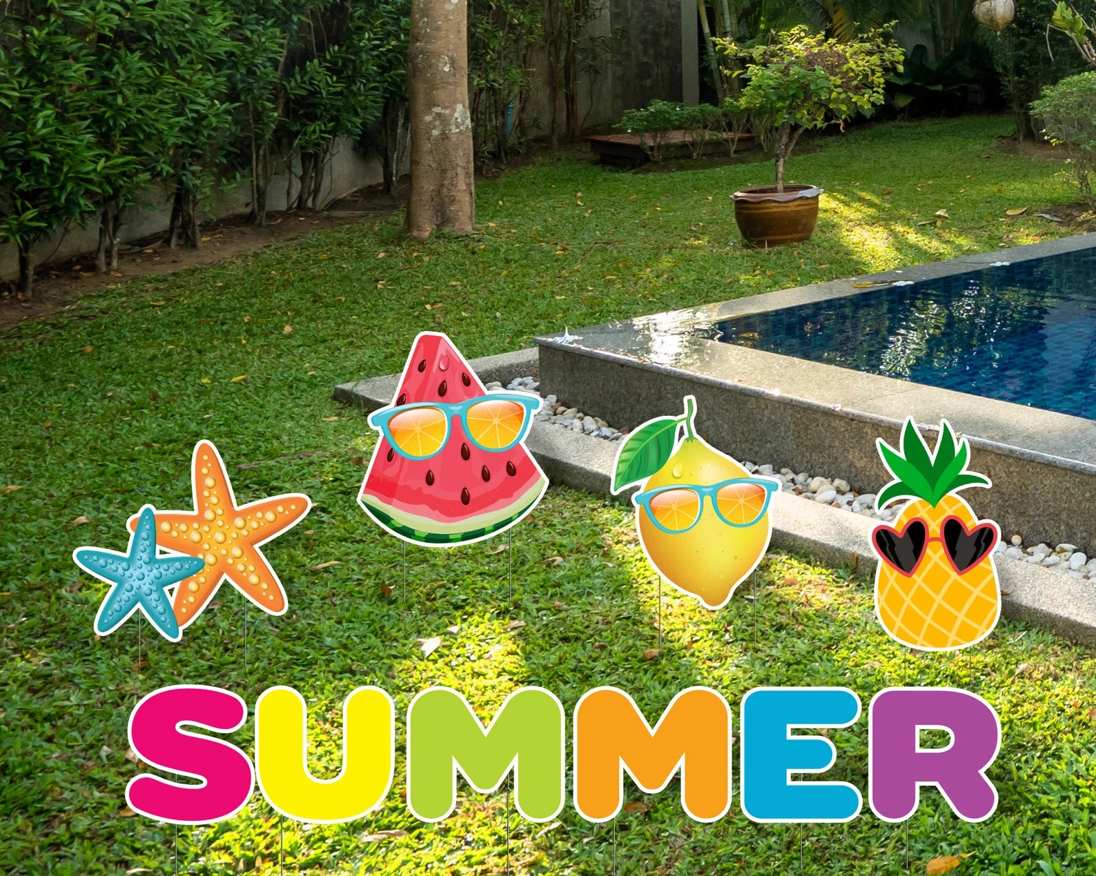 Summer Sign with Sea Star, Lemon, Watermelon and Pineapple