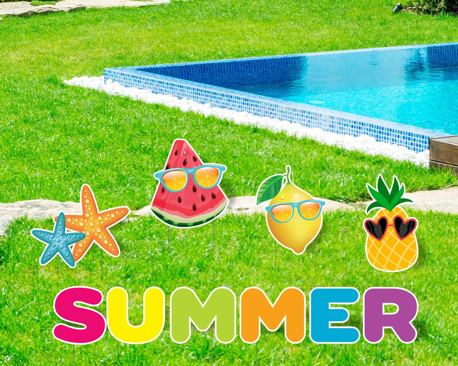 Summer Sign with Sea Star, Lemon, Watermelon and Pineapple
