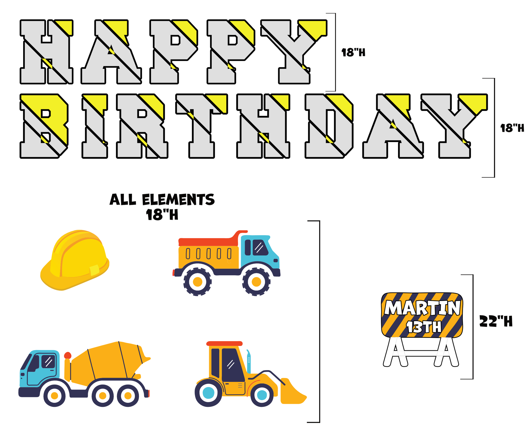 Personalized Happy Birthday Construction Theme Yard Sign