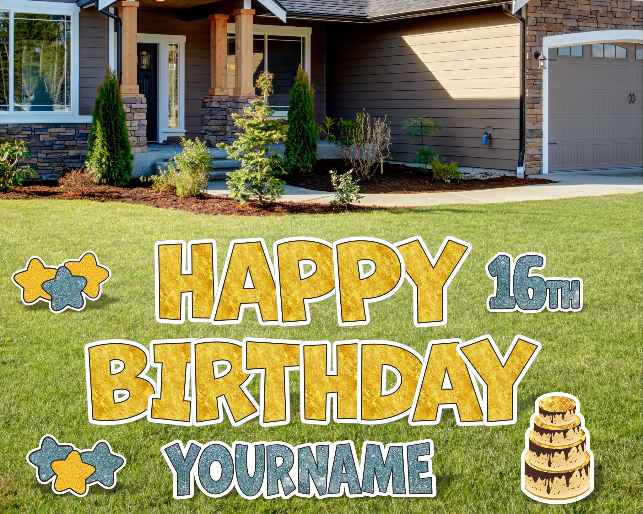 Gold Happy Birthday Yard Sign