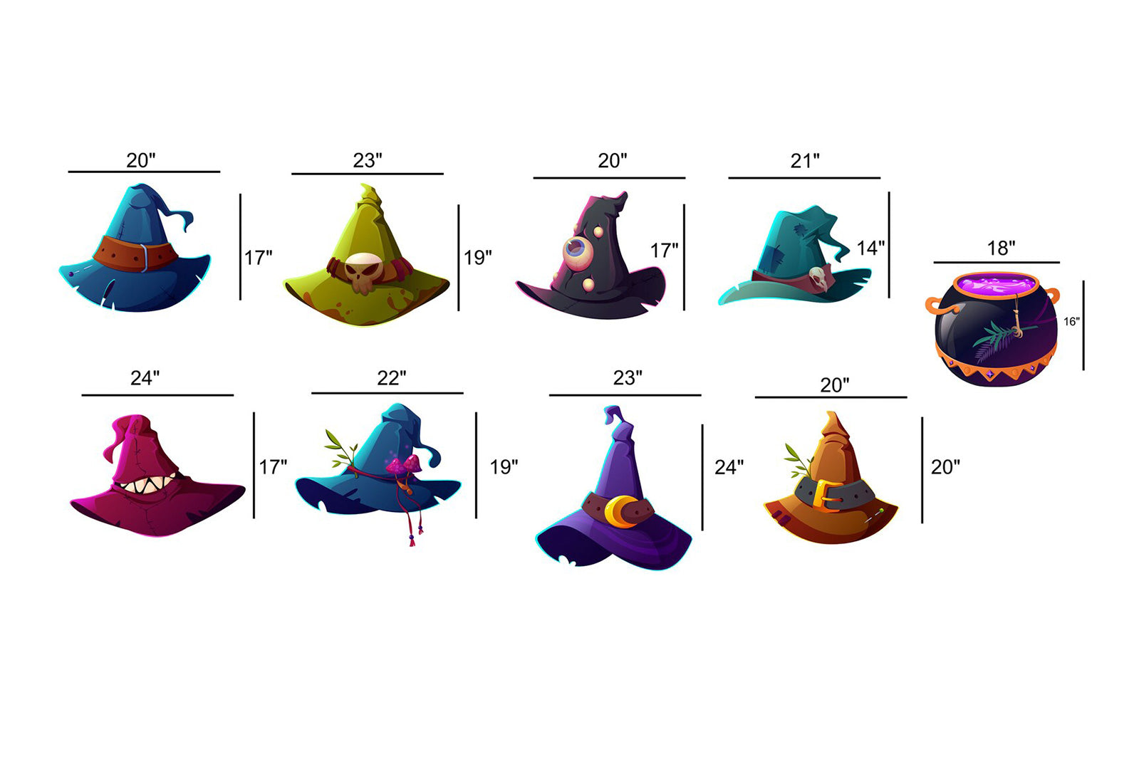 Halloween Witch Hats and Cauldron Decorations