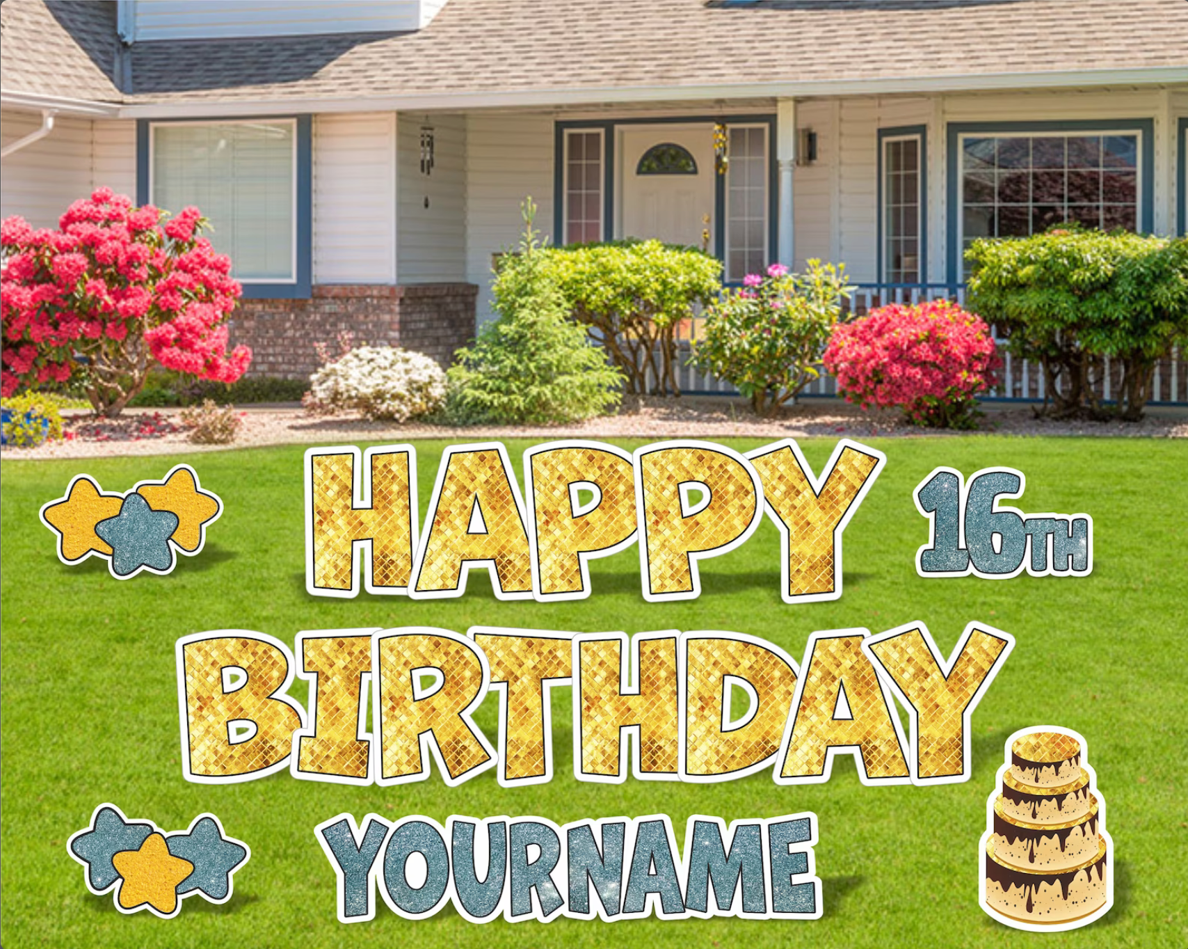 Gold Happy Birthday Yard Sign