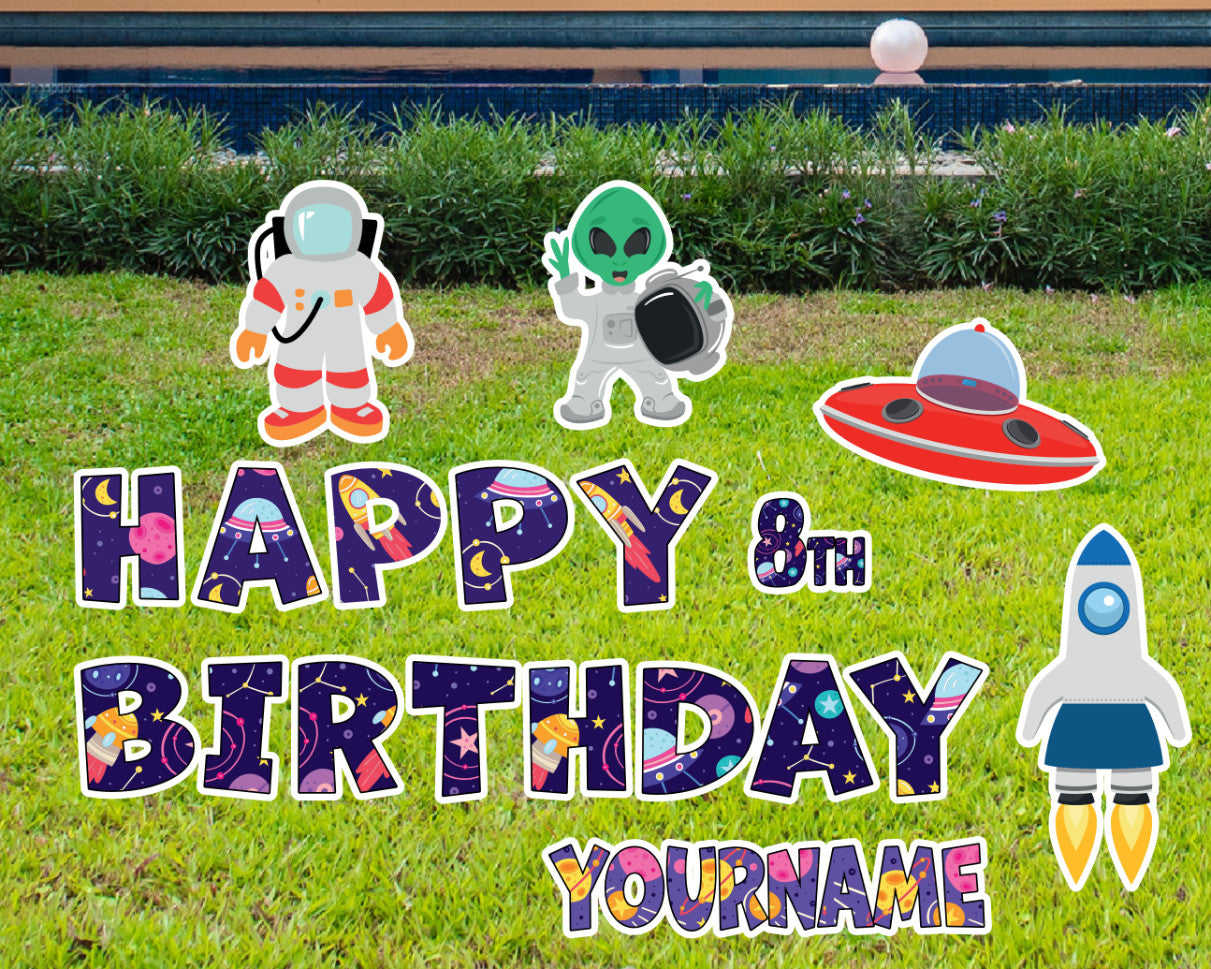 Space Happy Birthday Yard Sign