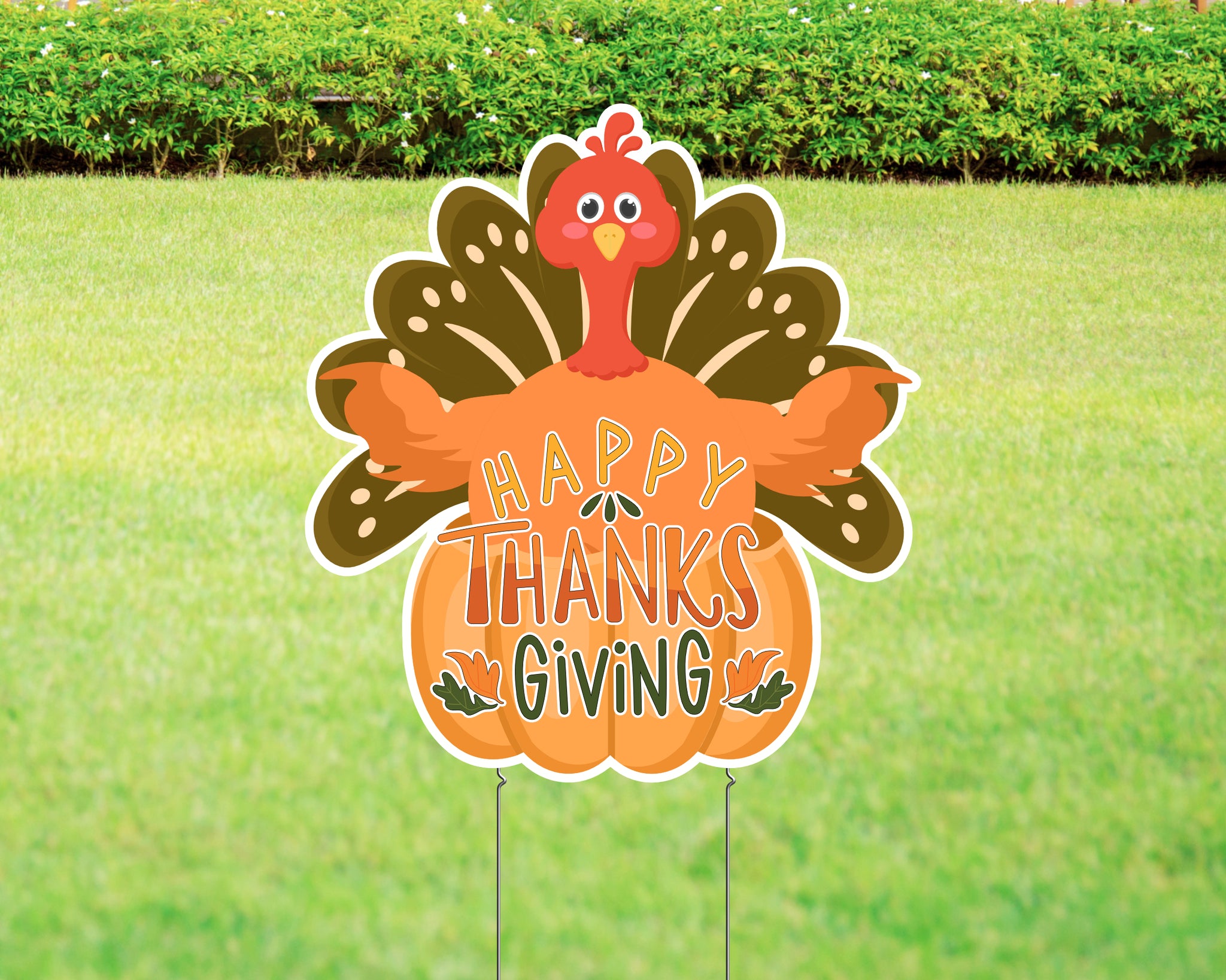 Happy Thanksgiving Pumpkin and Turkey Yard Sign