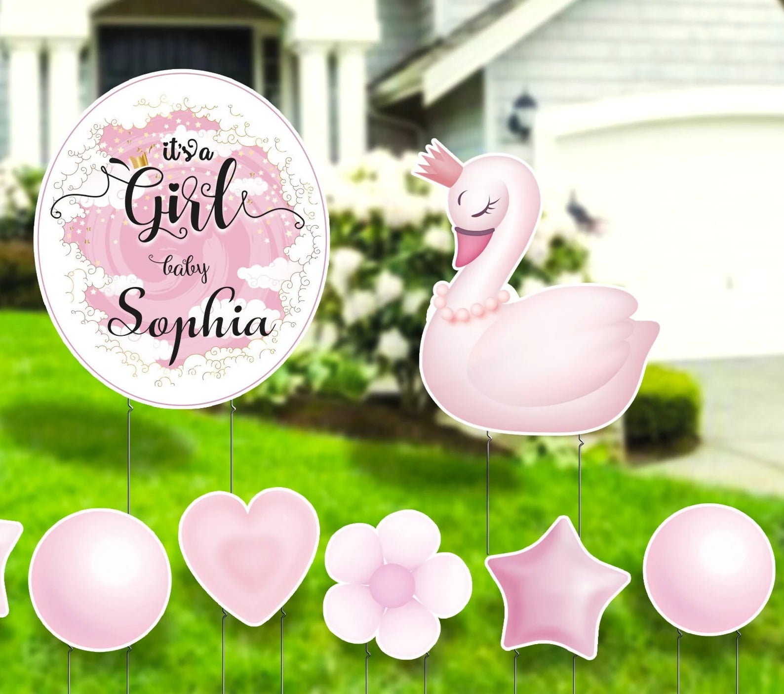 Baby Shower Yard Sign Balloon and Cute Swan