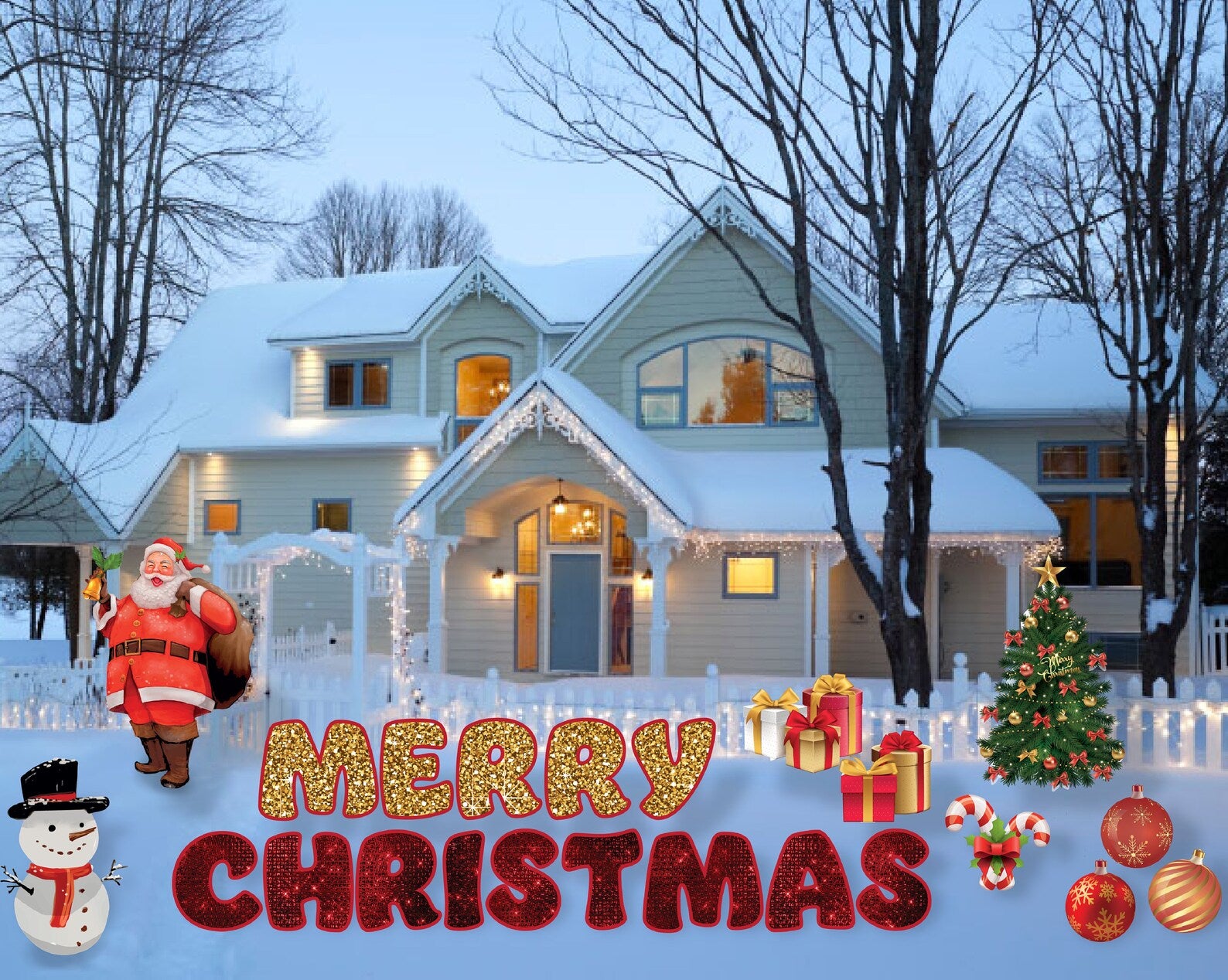 Merry Christmas Santa, Snowman and Christmas Tree Lawn Signs
