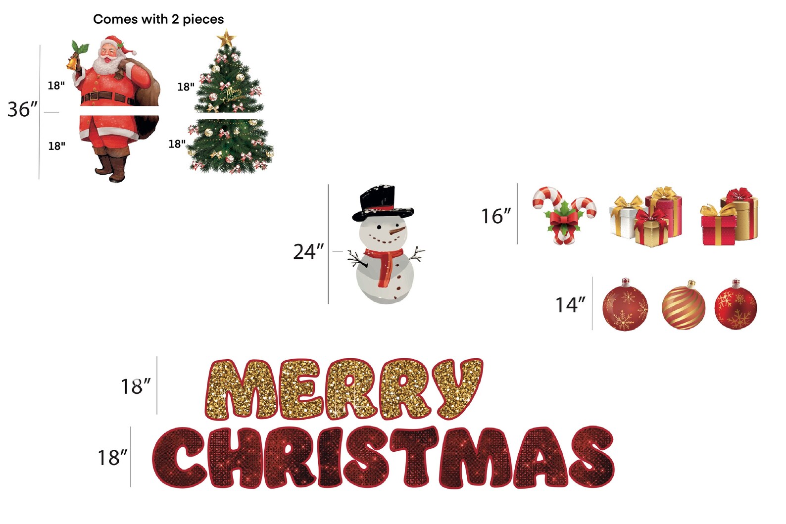 Merry Christmas Santa, Snowman and Christmas Tree Lawn Signs