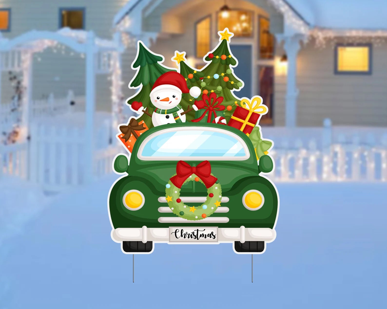 Christmas Decorated Truck Lawn Sign