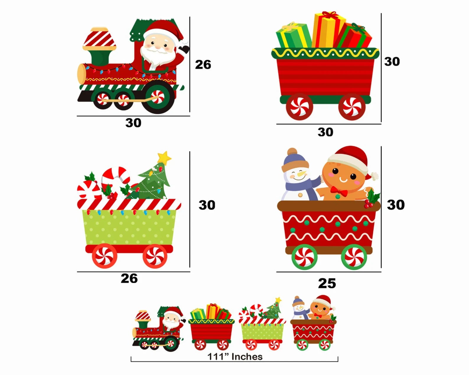 Christmas Train Santa Gingerbread Snowman and Tree Yard Sign