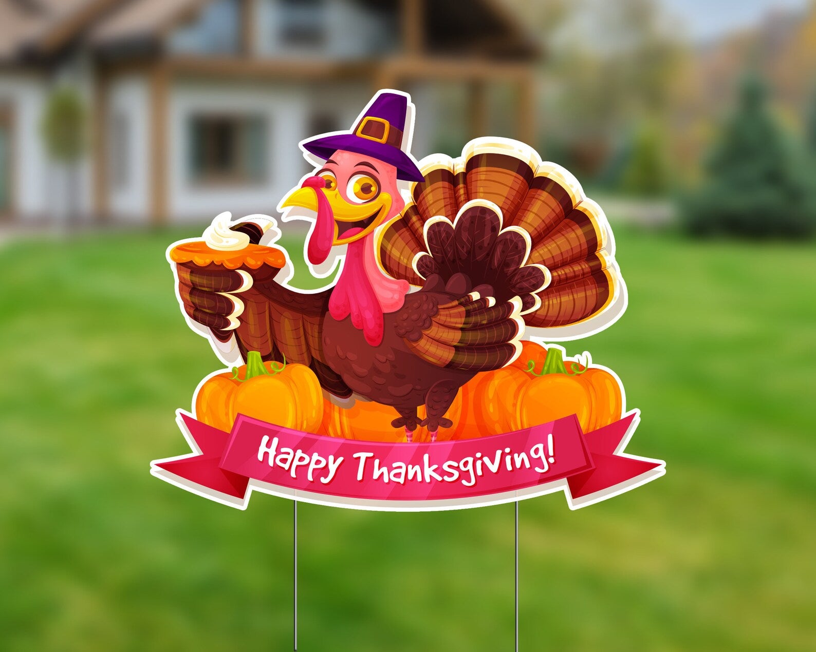 Happy Thanksgiving Pumpkin and Turkey Yard Sign