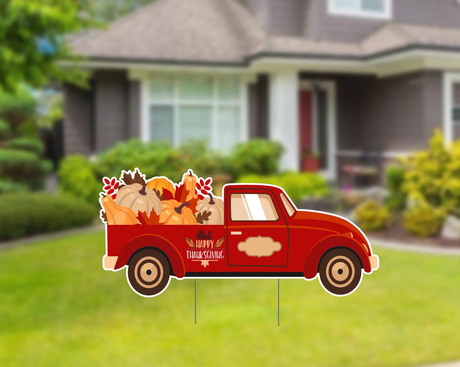 Thanksgiving Truck with Pumpkin Yard Sign