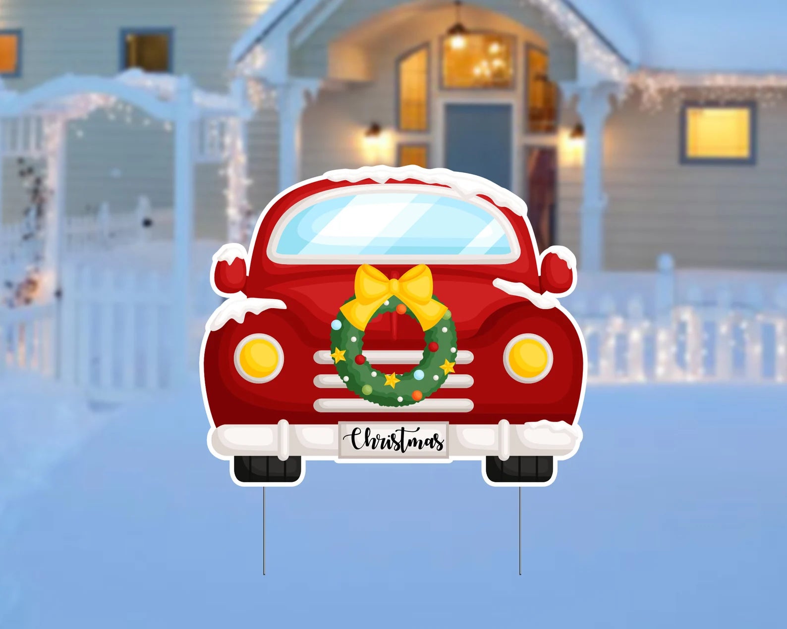 Christmas Decorated Truck Lawn Sign