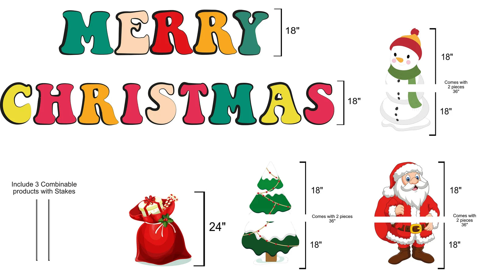 Merry Christmas Santa, Snowman and Tree Lawn Sign