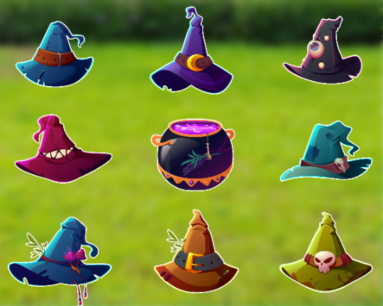 Halloween Witch Hats and Cauldron Decorations