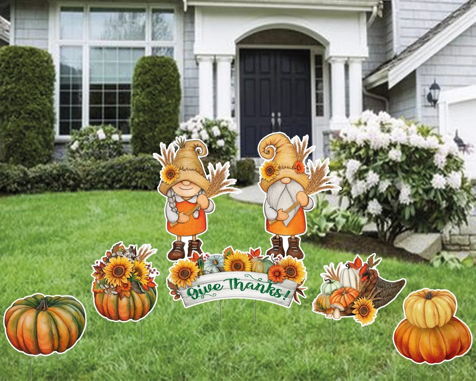 Happy Thanksgiving Yard Sign Gnome and Pumpkins